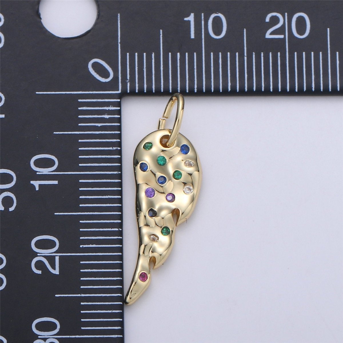 24K Gold filled Angel Wing Dainty Charm with Micro Pave Multi Color Rainbow Cubic Zirconia CZ Stone for Necklace or Bracelet, C-914