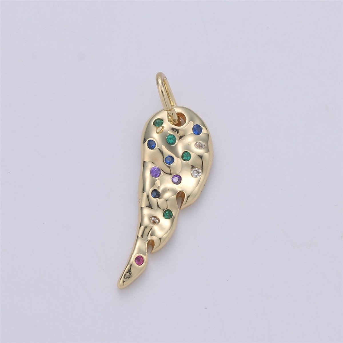 24K Gold filled Angel Wing Dainty Charm with Micro Pave Multi Color Rainbow Cubic Zirconia CZ Stone for Necklace or Bracelet, C-914