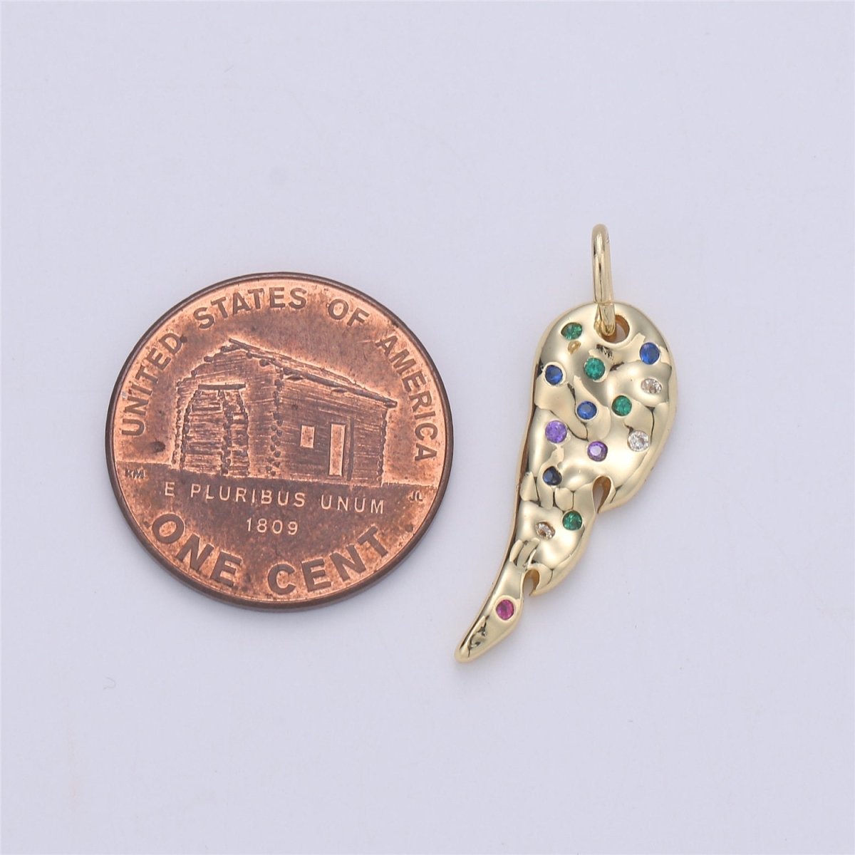24K Gold filled Angel Wing Dainty Charm with Micro Pave Multi Color Rainbow Cubic Zirconia CZ Stone for Necklace or Bracelet, C-914