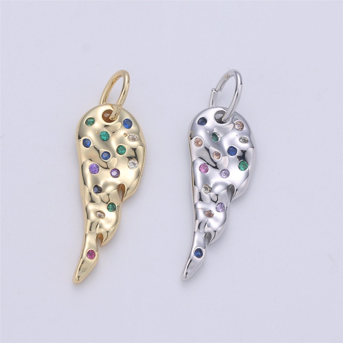 24K Gold filled Angel Wing Dainty Charm with Micro Pave Multi Color Rainbow Cubic Zirconia CZ Stone for Necklace or Bracelet, C-914