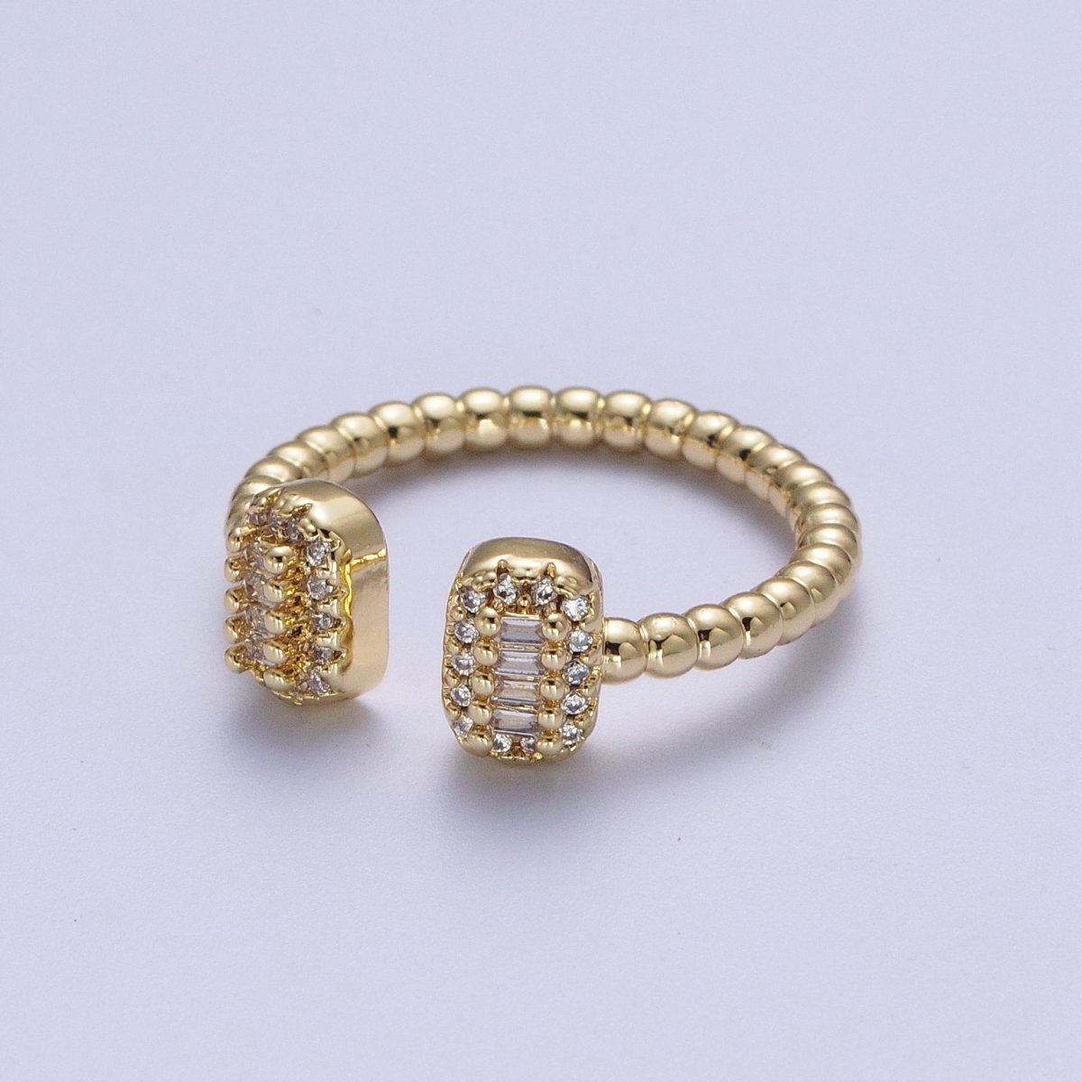 24K Gold Filled Beaded Micro Paved Double Bar Clear Fuchsia Green Baguette Cubic Zirconia Ring | O-135 O-191 O-211