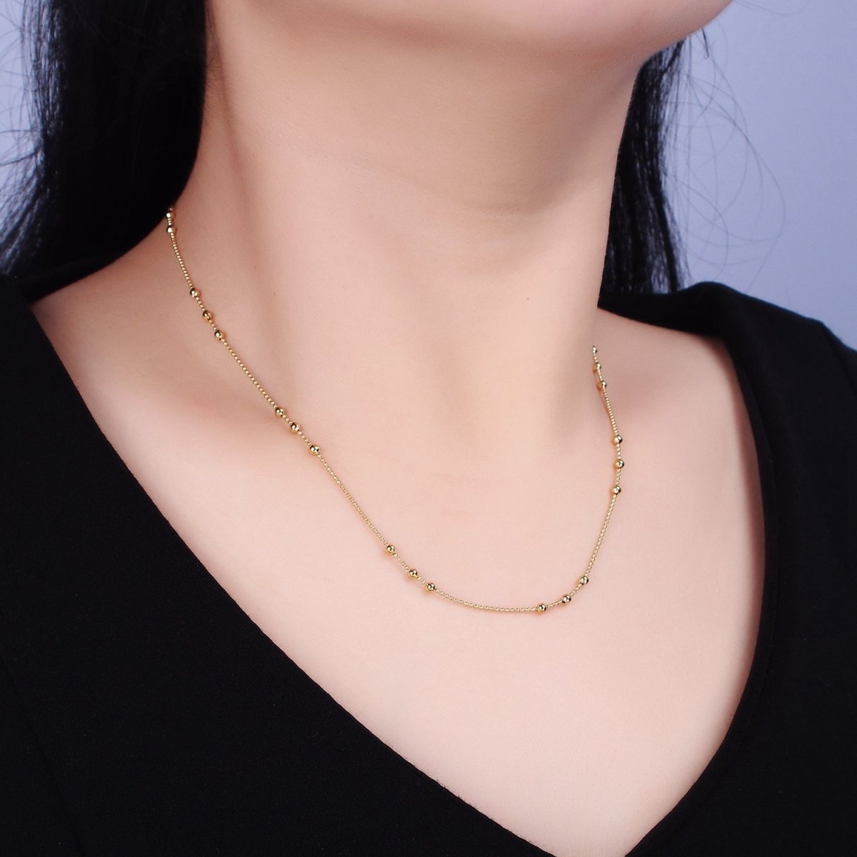 24k Gold Filled Beaded Satellite Chain Gold Filled Silver Chain Simple Everyday Layering Necklace 15.75 Inch | WA-1855 WA-1856 Clearance Pricing