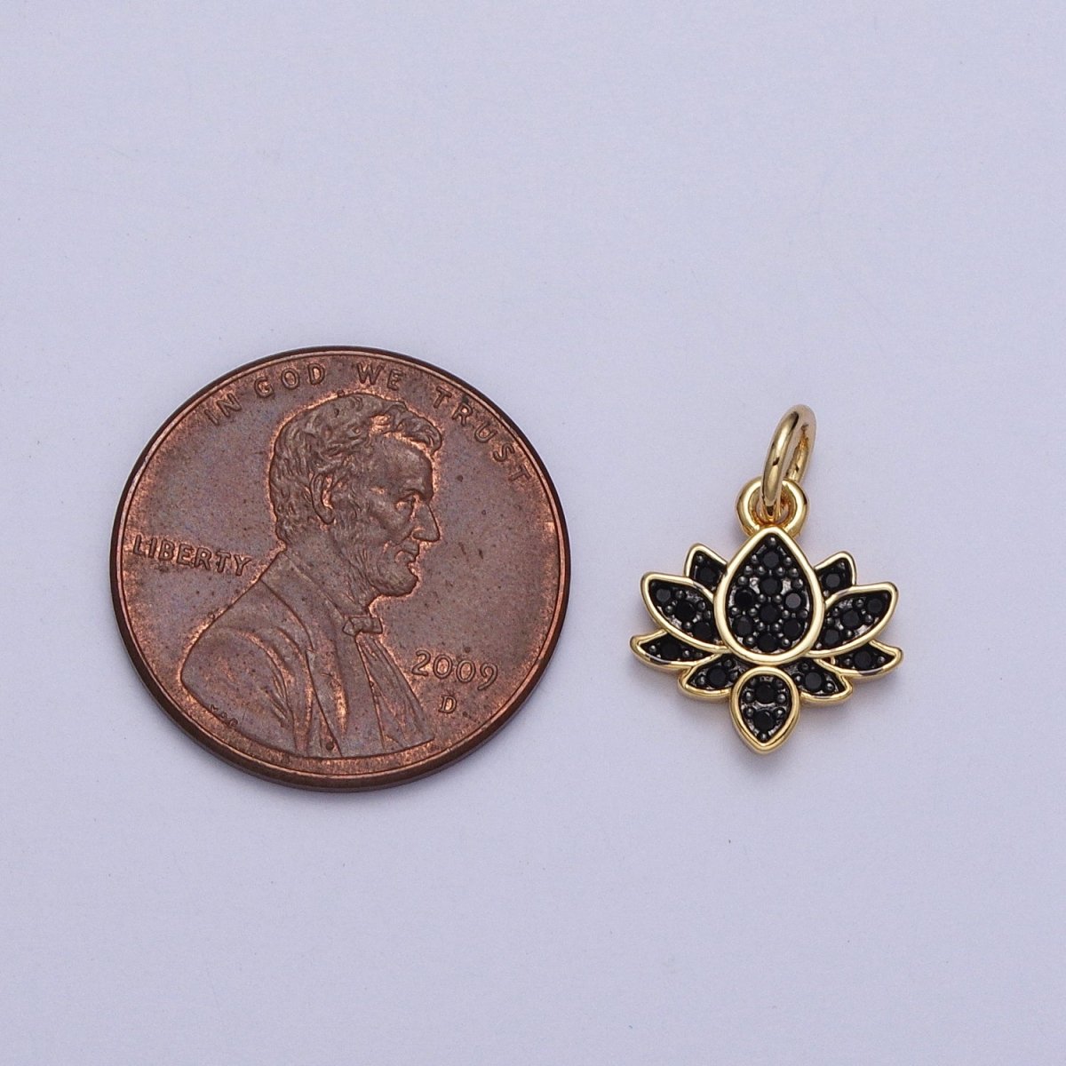 24K Gold Filled Black Micro Paved CZ Lotus Flower Charm | C-886