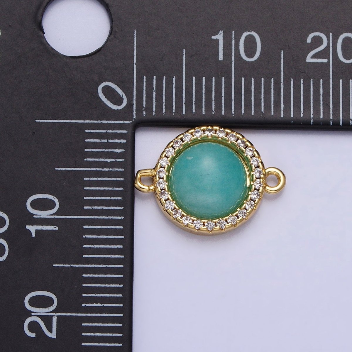 24K Gold Filled Blue Amazonite Natural Gemstone Micro Paved CZ Round Connector | Y-794