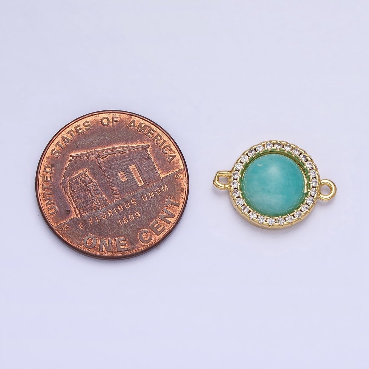 24K Gold Filled Blue Amazonite Natural Gemstone Micro Paved CZ Round Connector | Y-794