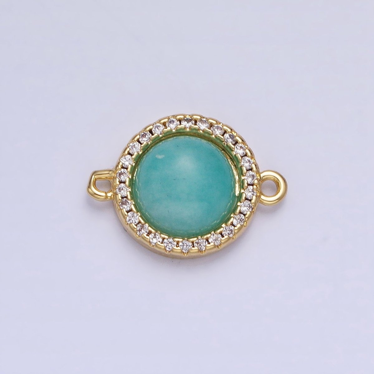 24K Gold Filled Blue Amazonite Natural Gemstone Micro Paved CZ Round Connector | Y-794