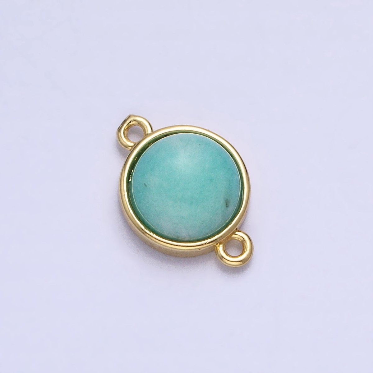 24K Gold Filled Blue Amazonite Natural Gemstone Round Connector | Y-791