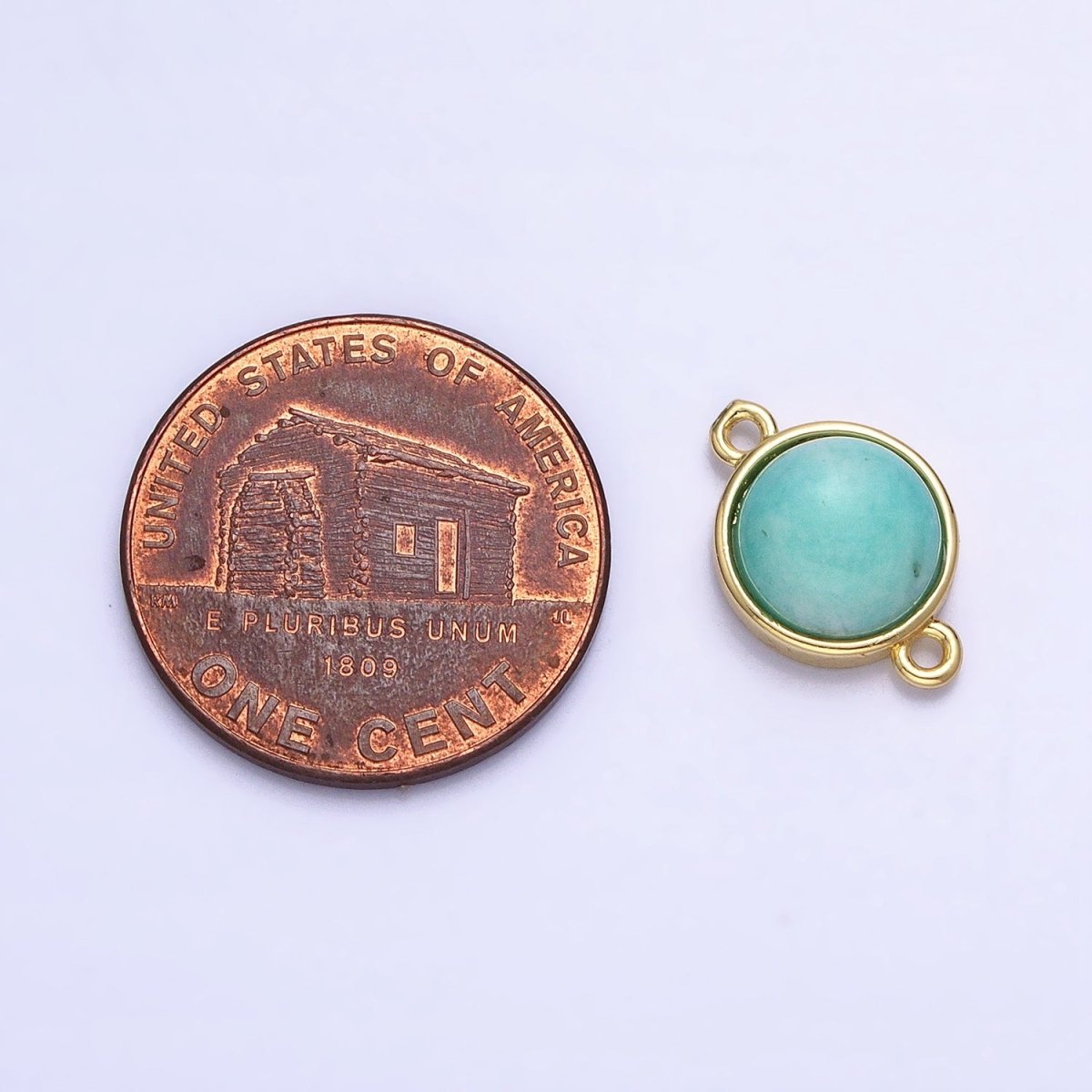 24K Gold Filled Blue Amazonite Natural Gemstone Round Connector | Y-791