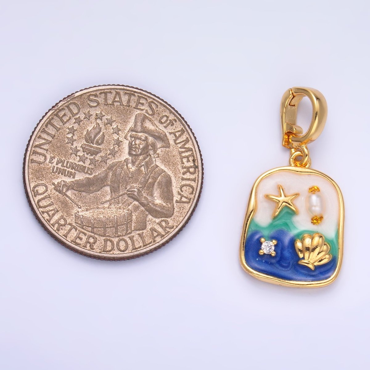 24K Gold Filled Blue Ocean Clam Under The Sea Charm with Snap Bail Pendant | AA-1466