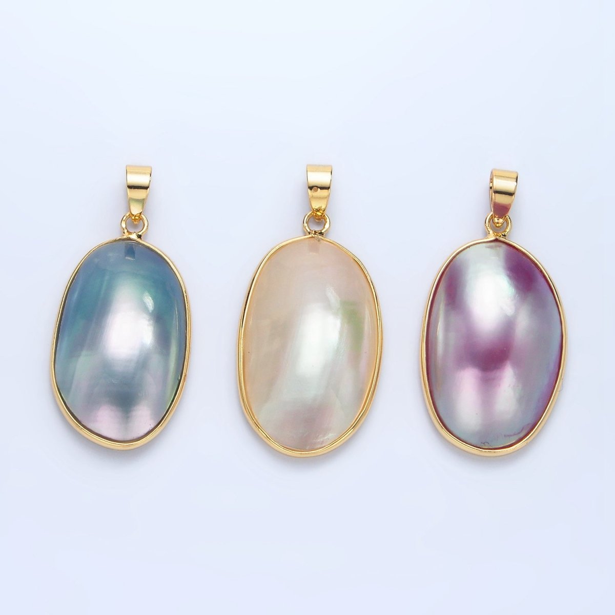 24K Gold Filled Blue, White, Purple Freshwater Pearl Bezel Pendant | P1902 - P1904