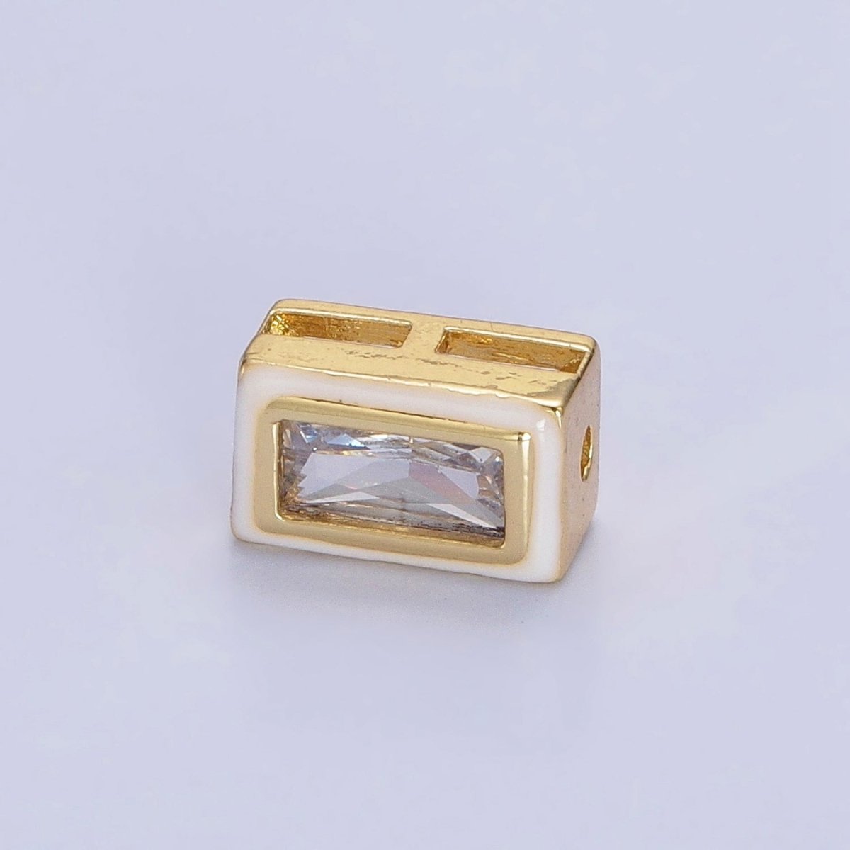 24K Gold Filled Blue, Yellow, Clear White, Pink, Purple Baguette Stone Rectangle Enamel Bead | B-174 B-175