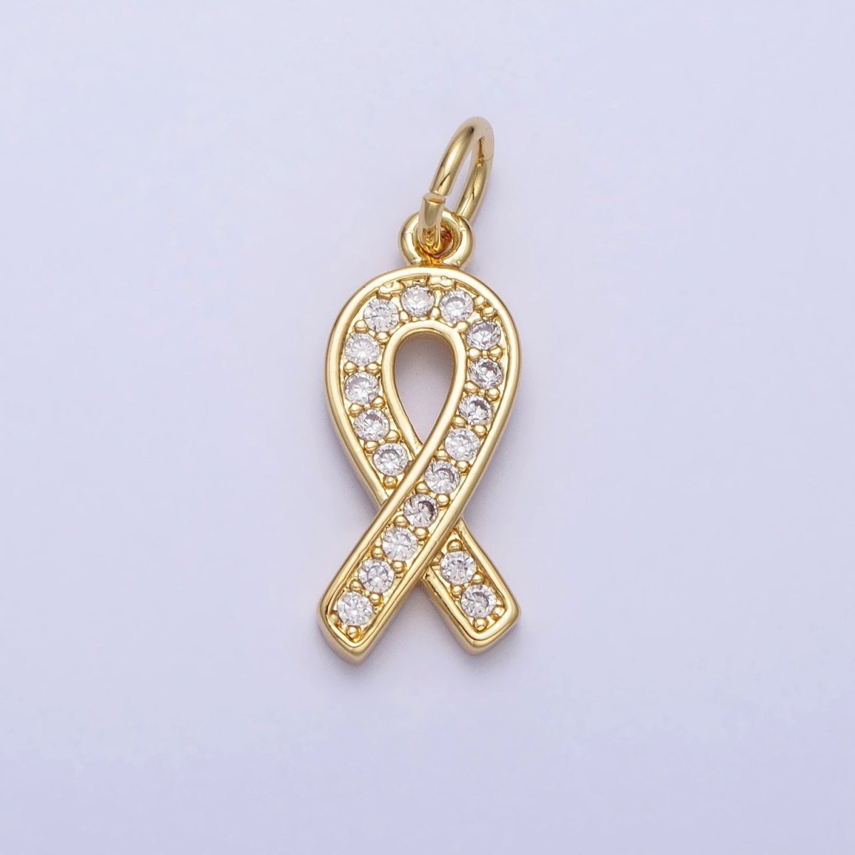 24K Gold Filled Breast Cancer Awareness Ribbon Micro Paved CZ Add-On Charm | AC-368