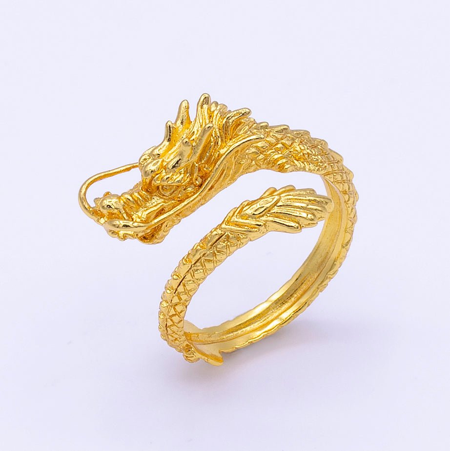 24K Gold Filled Bright Korean Chinese Scaled Dragon Adjustable Ring O-836
