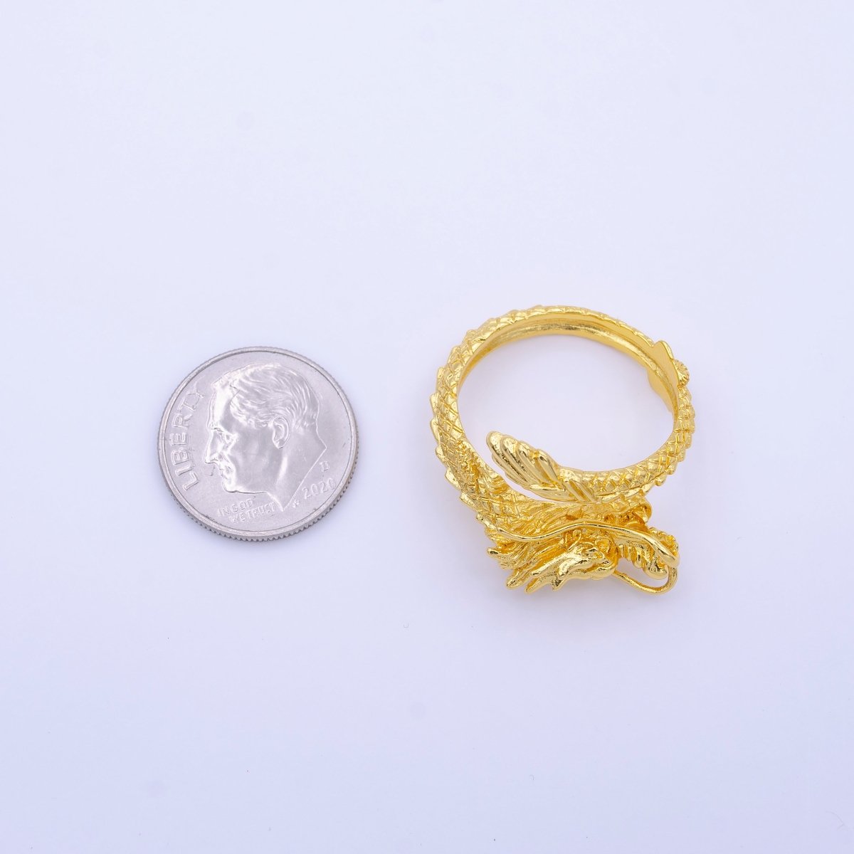 24K Gold Filled Bright Korean Chinese Scaled Dragon Adjustable Ring O-836