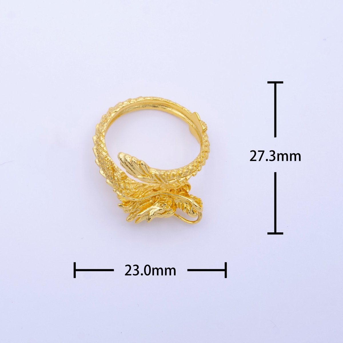 24K Gold Filled Bright Korean Chinese Scaled Dragon Adjustable Ring O-836