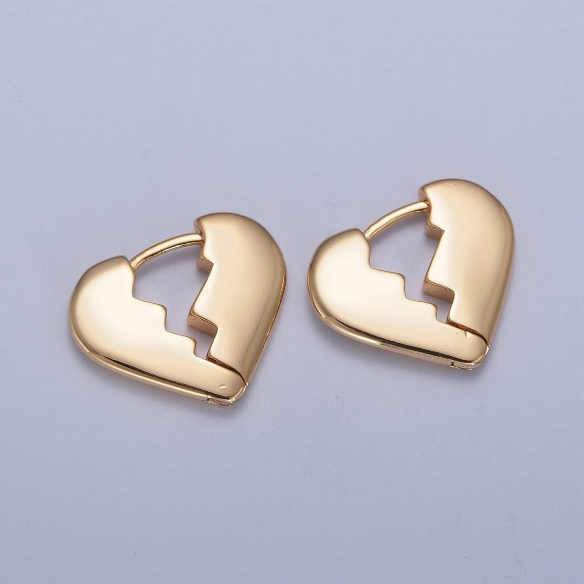 24K Gold Filled Broken Heart Heartbroken Love Huggie Hoop Earrings P-424