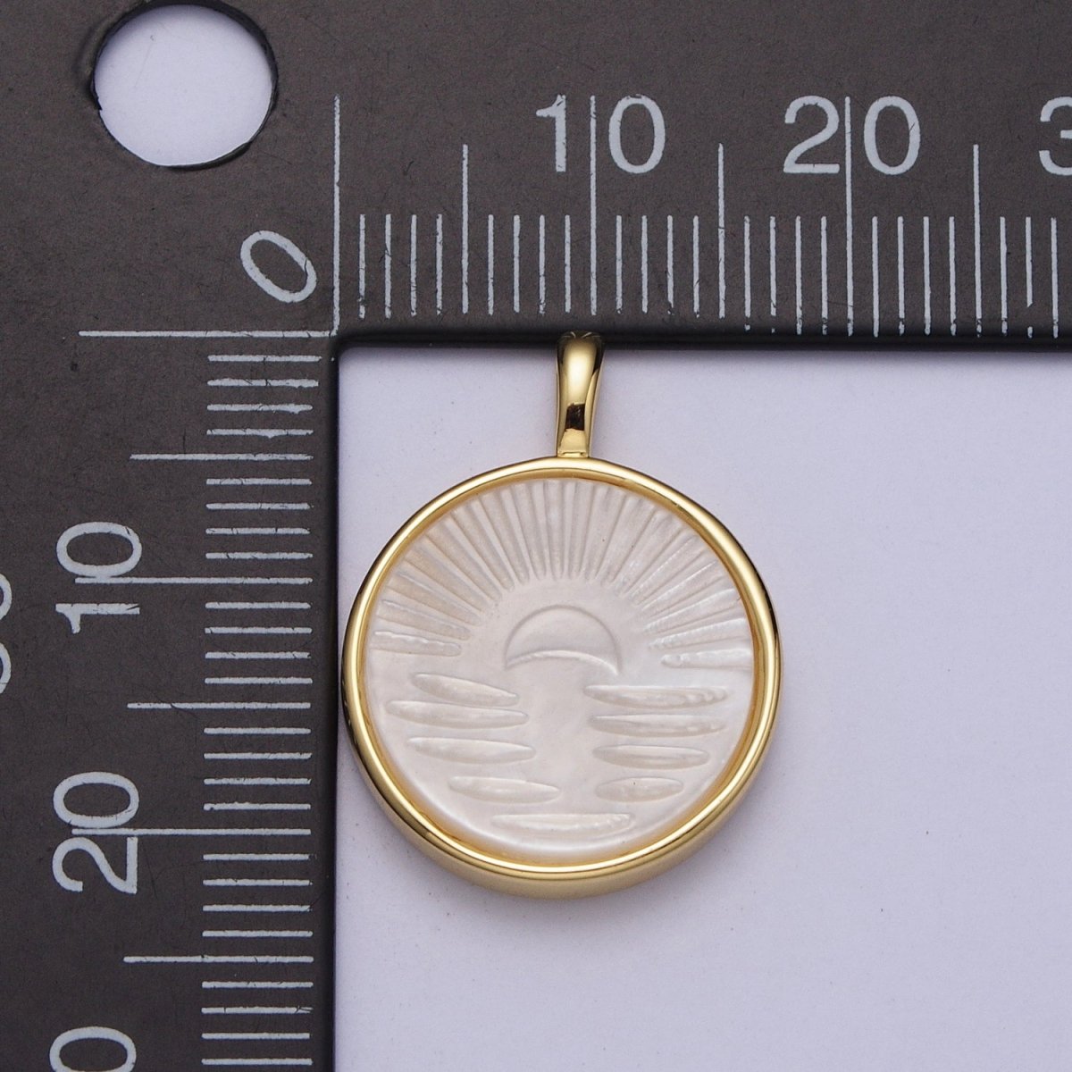 24K Gold Filled Celestial Sunset Sunrise Ray Pearl Round Charm H-321
