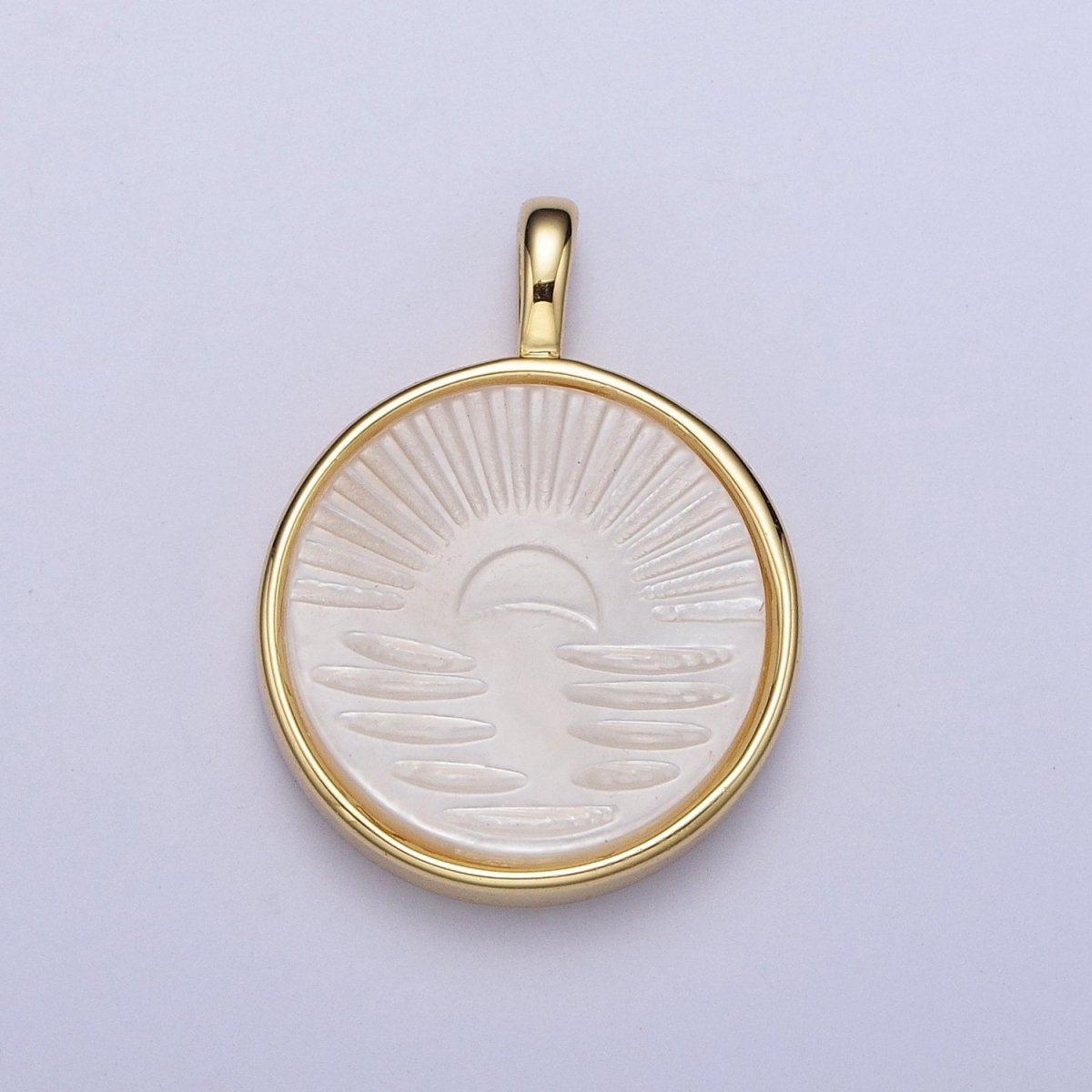 24K Gold Filled Celestial Sunset Sunrise Ray Pearl Round Charm H-321