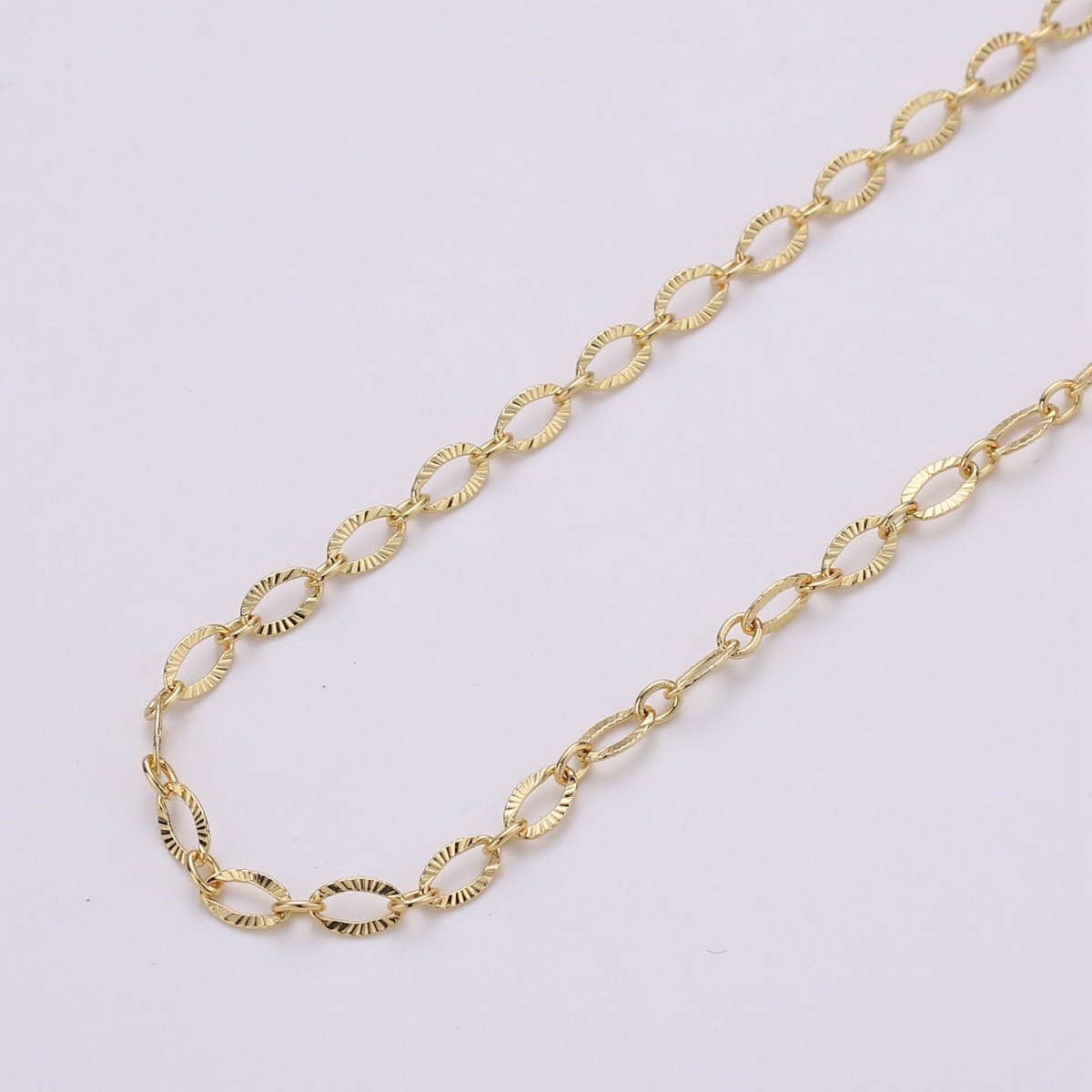 OS 24K Gold Filled Chain - Textured CABLE Chain - 6x3.5mm - Unfinished Chain by Yard For Jewelry Making | ROLL-135 Clearance Pricing