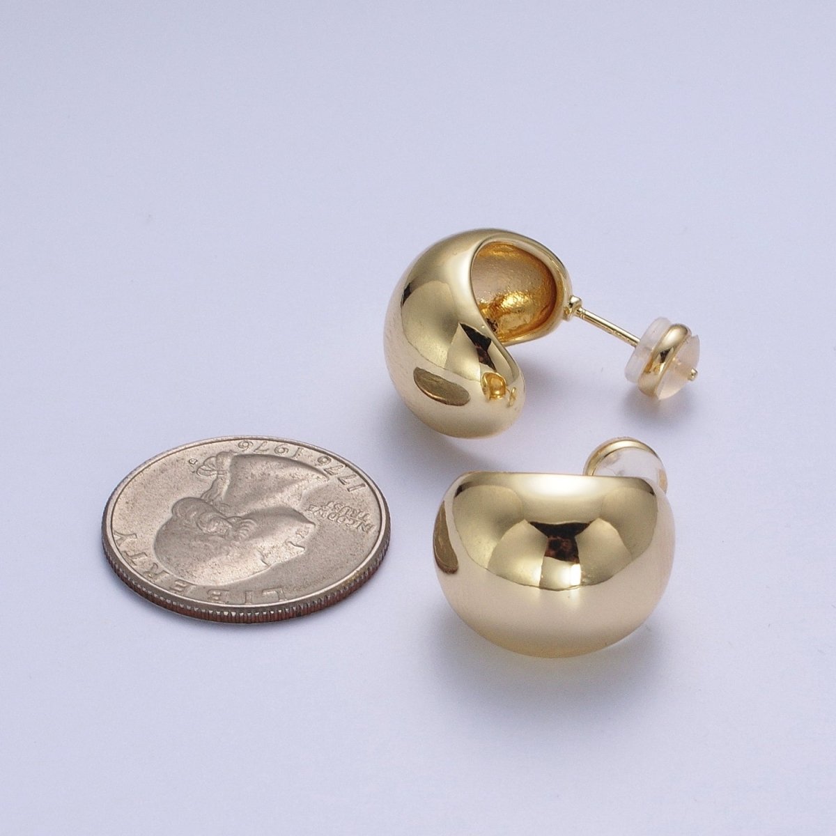 24K Gold Filled Chunky Wide Minimalist Dome Stud Gold Earrings | AE535