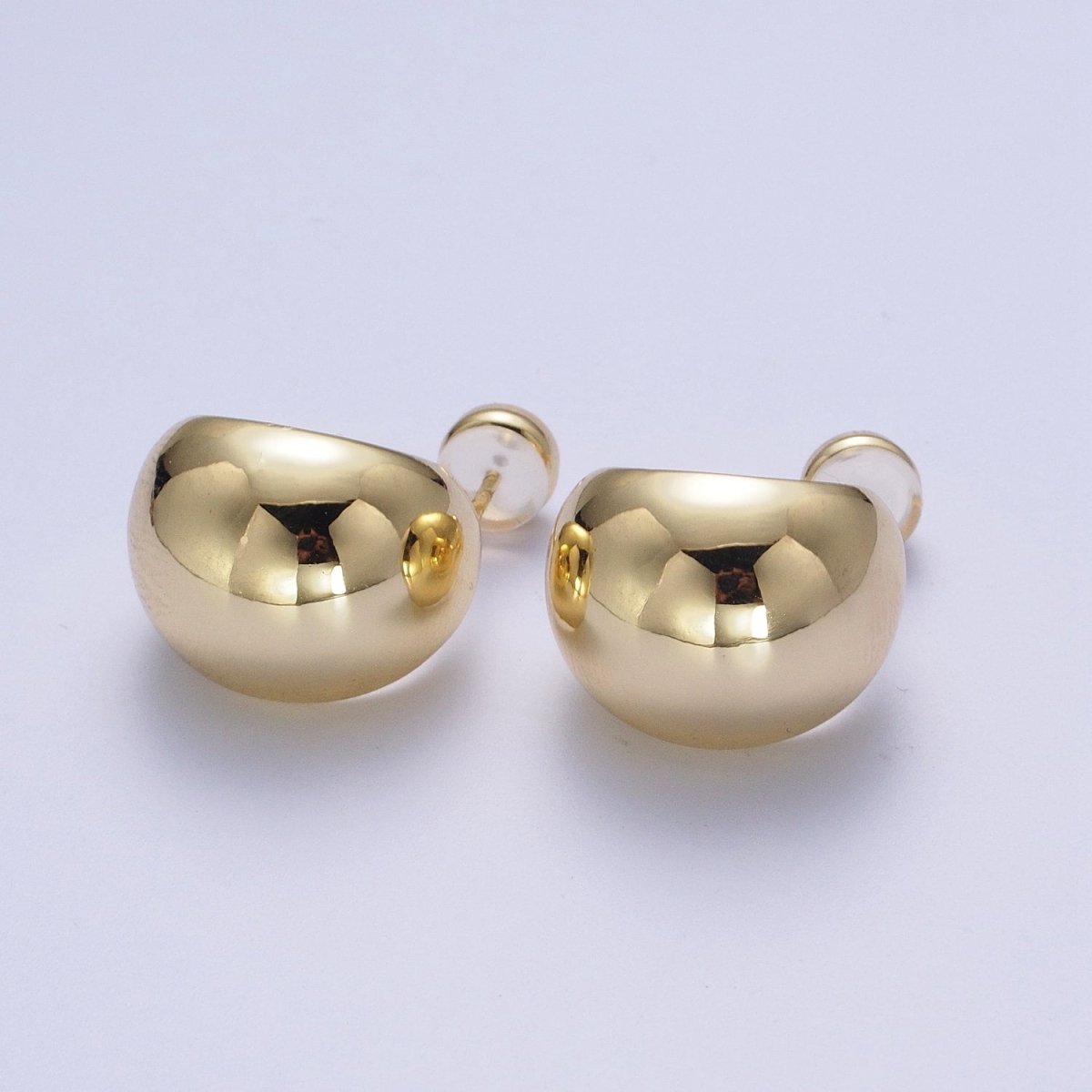 24K Gold Filled Chunky Wide Minimalist Dome Stud Gold Earrings | AE535