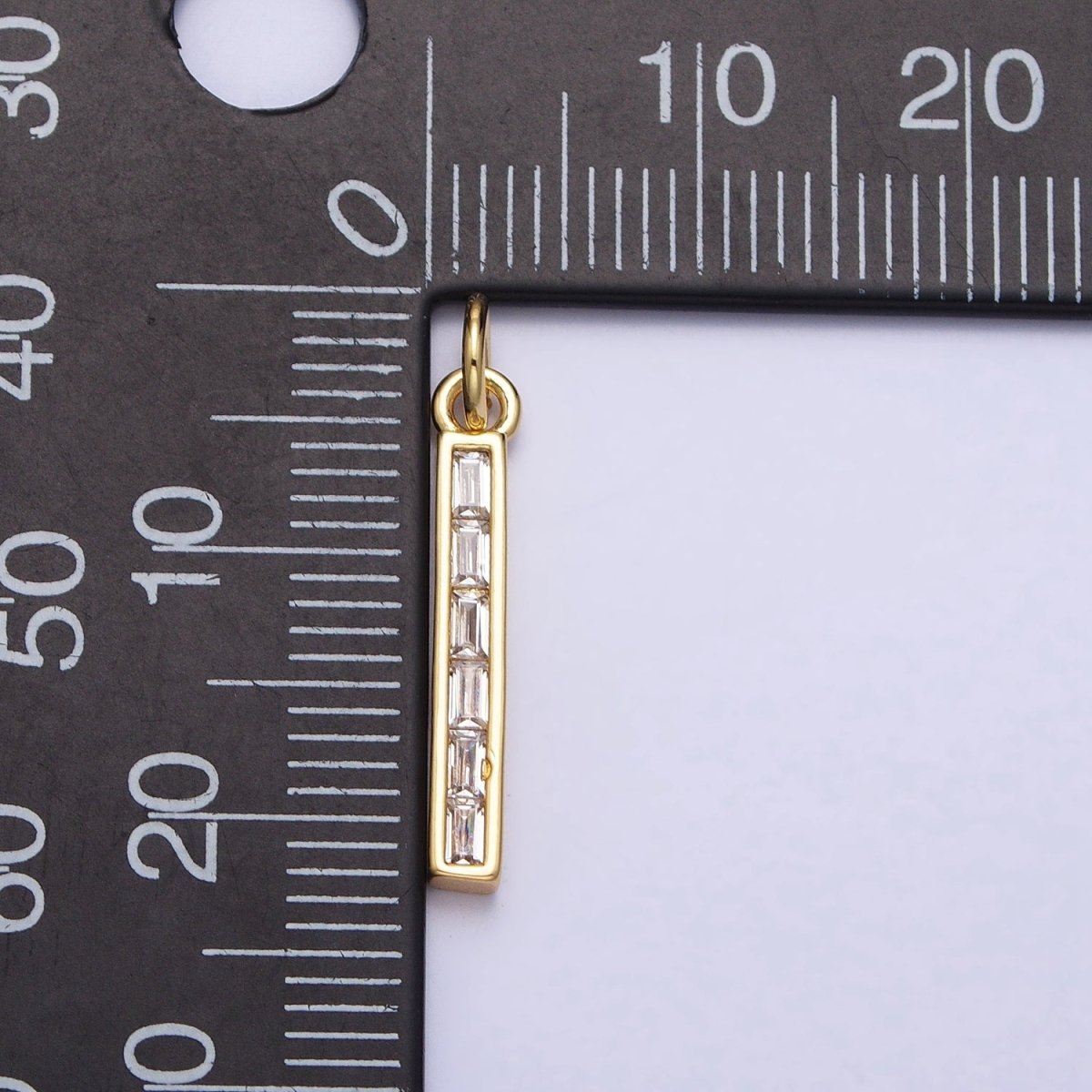 24K Gold Filled Clear Baguette CZ Linear Charm | AA213