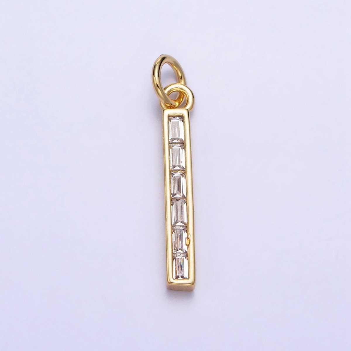 24K Gold Filled Clear Baguette CZ Linear Charm | AA213