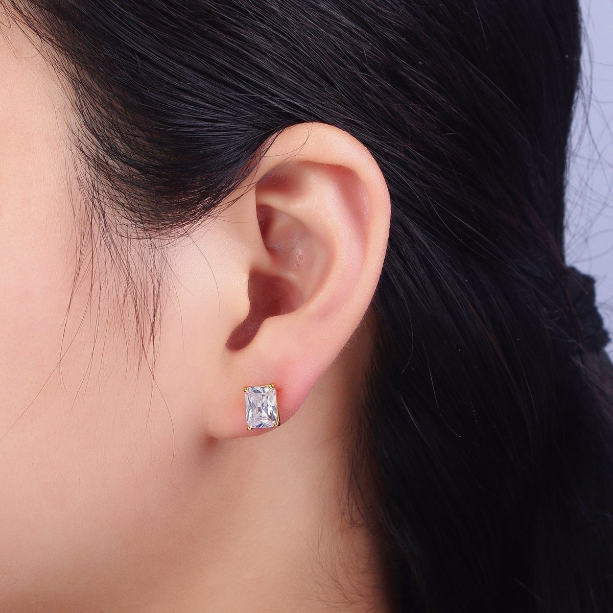 24K Gold Filled Clear Baguette CZ Minimalist Stud Earrings in Gold & Silver | AB123 AB092
