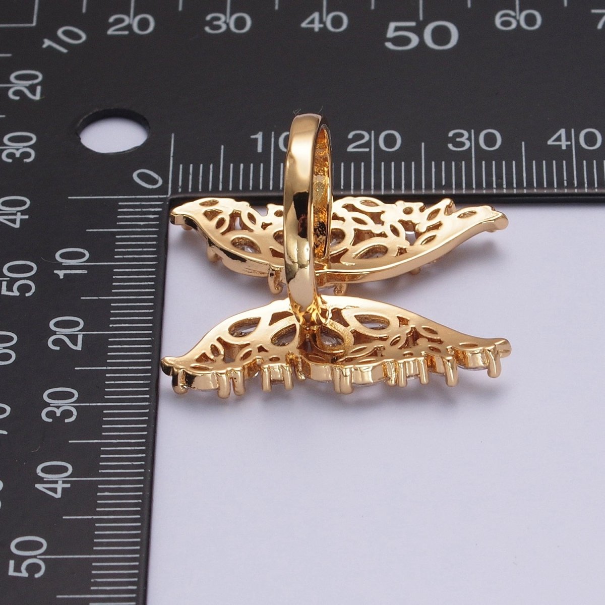 24K Gold Filled Clear Cubic Zirconia Grand Gold Butterfly Mariposa Adjustable Statement Ring O-793