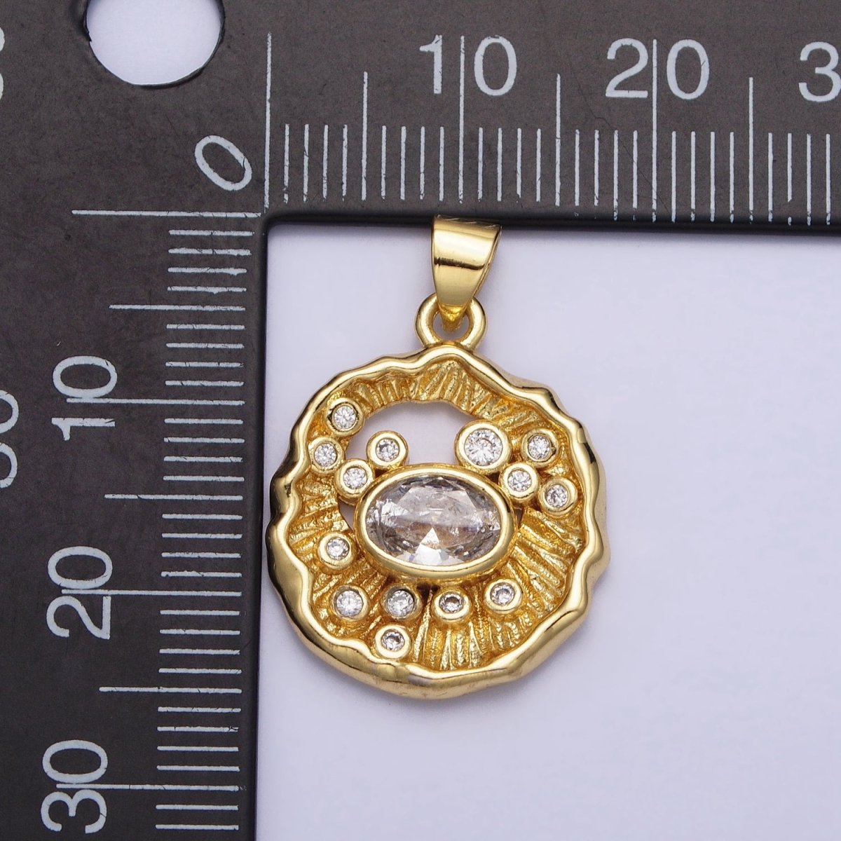 24K Gold Filled Clear CZ Abstract Geometric Round Pendant | AA204