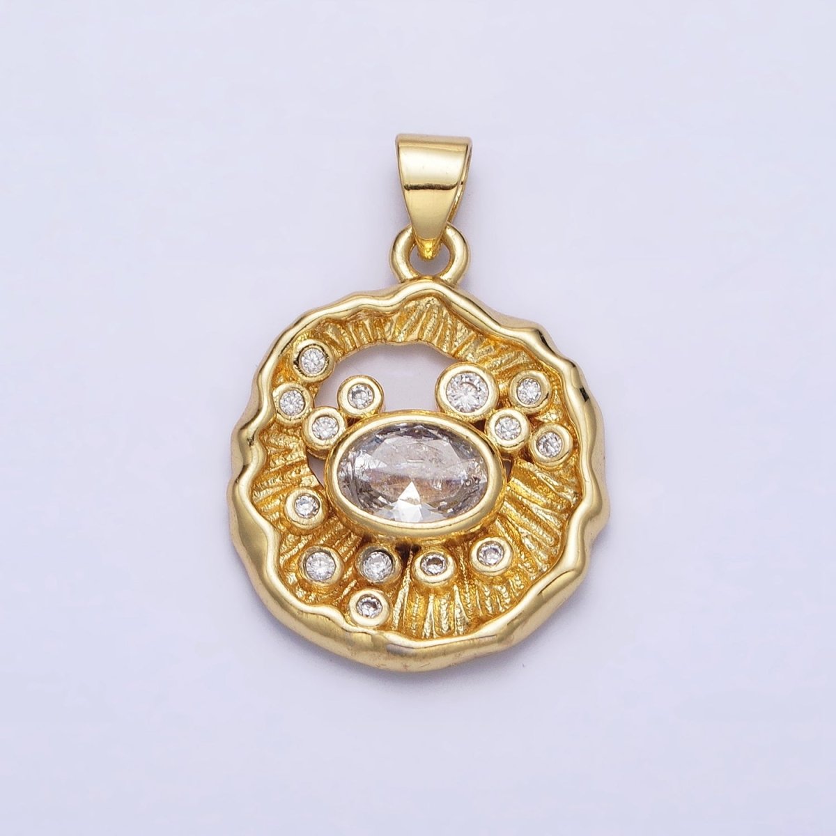 24K Gold Filled Clear CZ Abstract Geometric Round Pendant | AA204