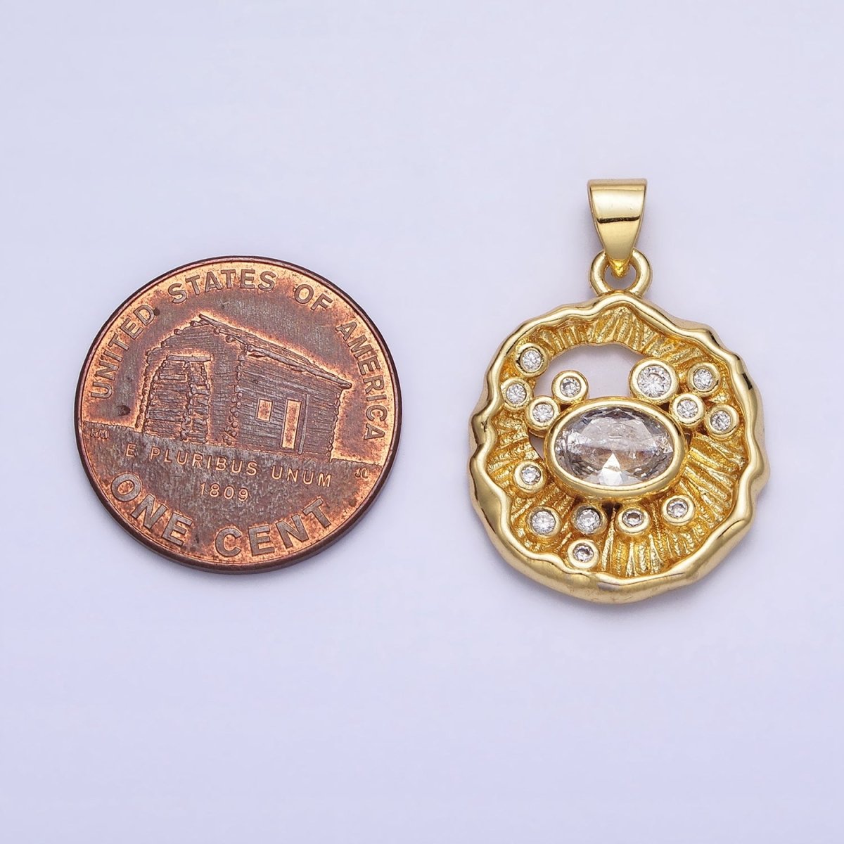 24K Gold Filled Clear CZ Abstract Geometric Round Pendant | AA204