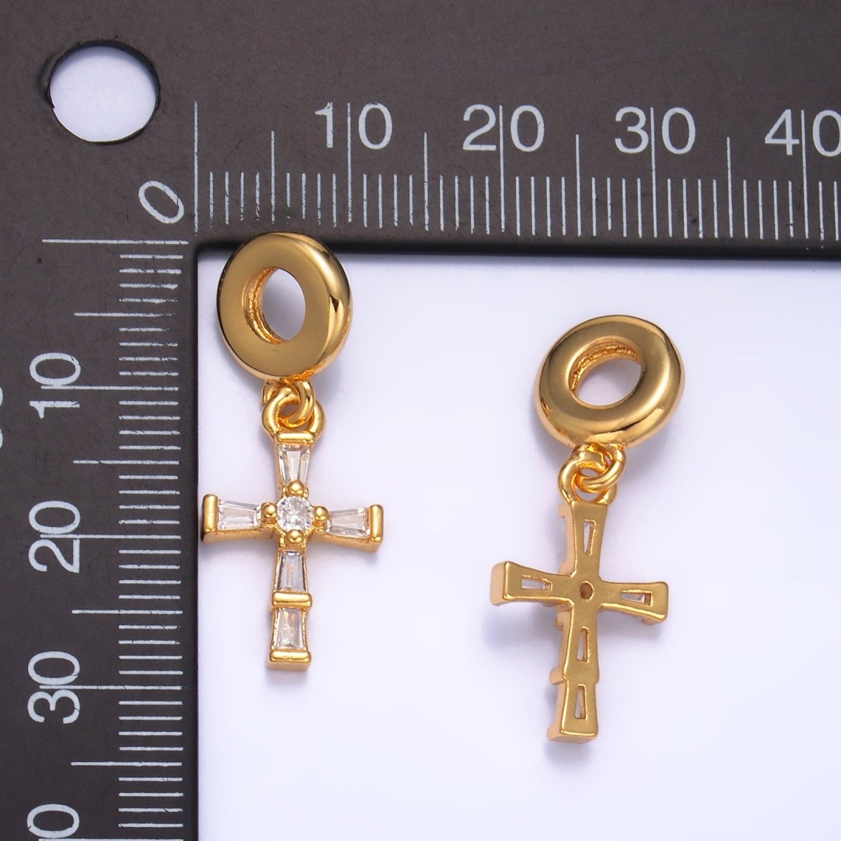 24K Gold Filled Clear CZ Baguette Religious Cross Rhondelle Drop Pendant | W329