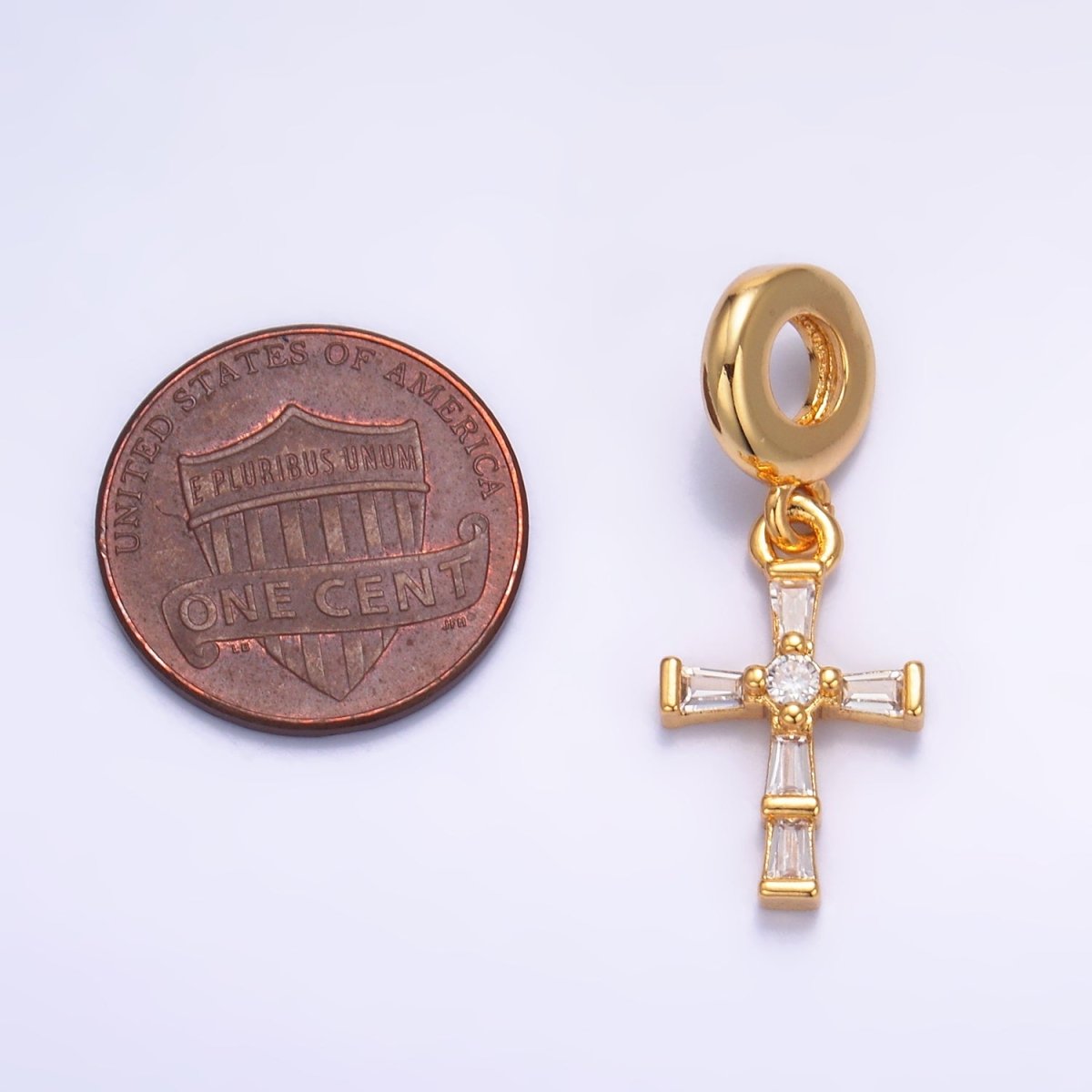 24K Gold Filled Clear CZ Baguette Religious Cross Rhondelle Drop Pendant | W329