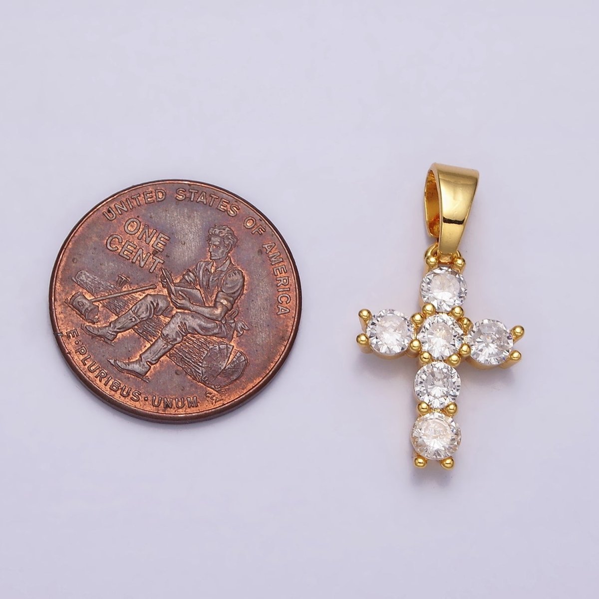 24K Gold Filled Clear CZ Religious 24mm Cross Pendant | AA442