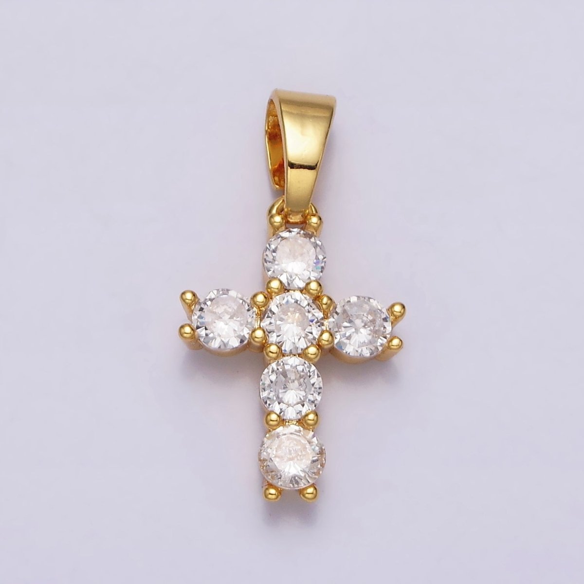 24K Gold Filled Clear CZ Religious 24mm Cross Pendant | AA442