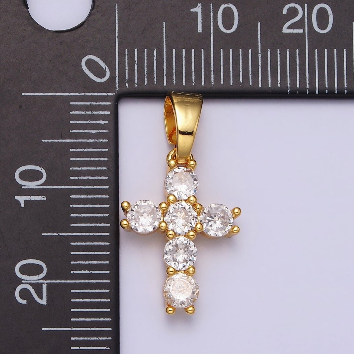 24K Gold Filled Clear CZ Religious 24mm Cross Pendant | AA442
