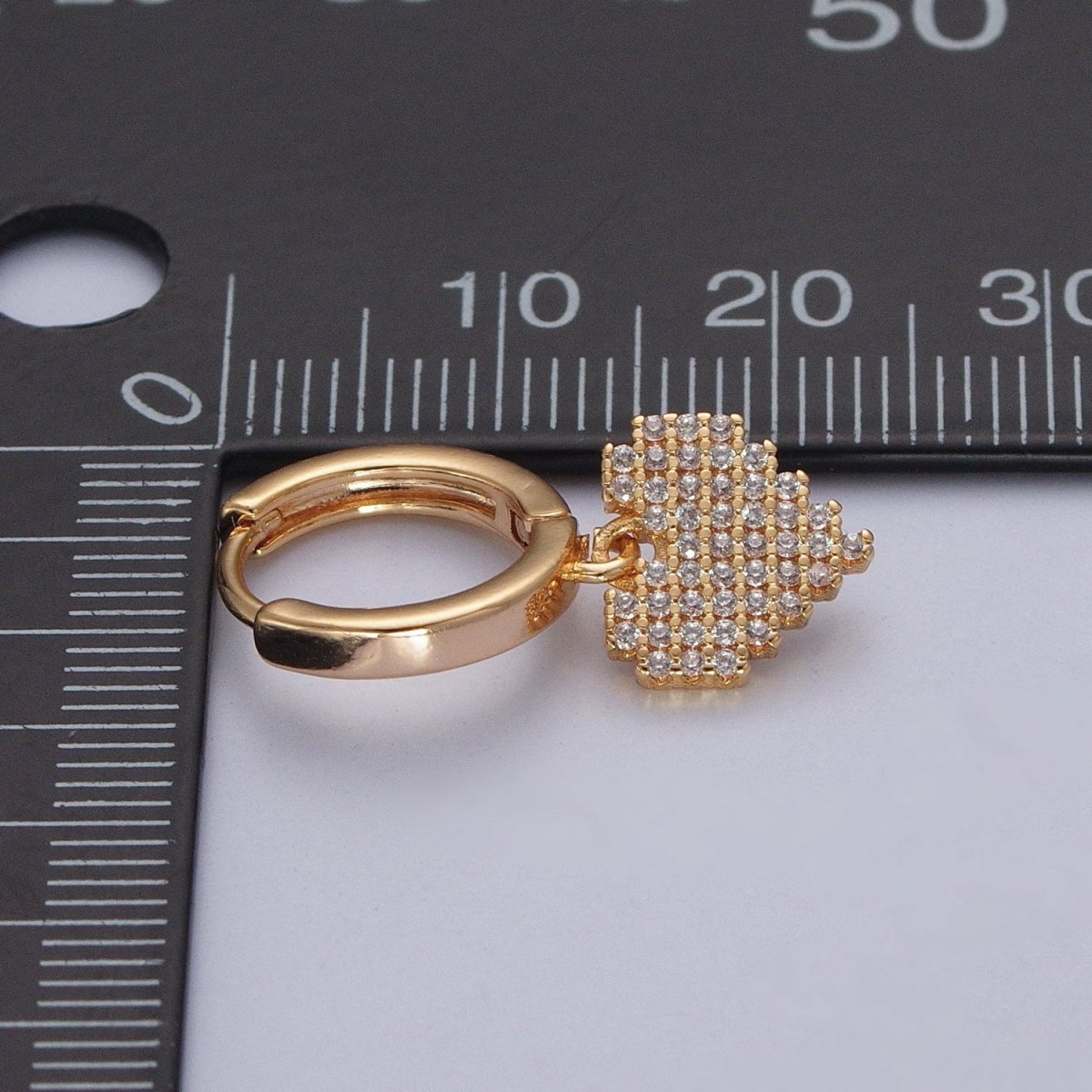 24K Gold Filled Clear Micro Pave CZ Heart Valentine Charm Huggie Hoop Earring P-340