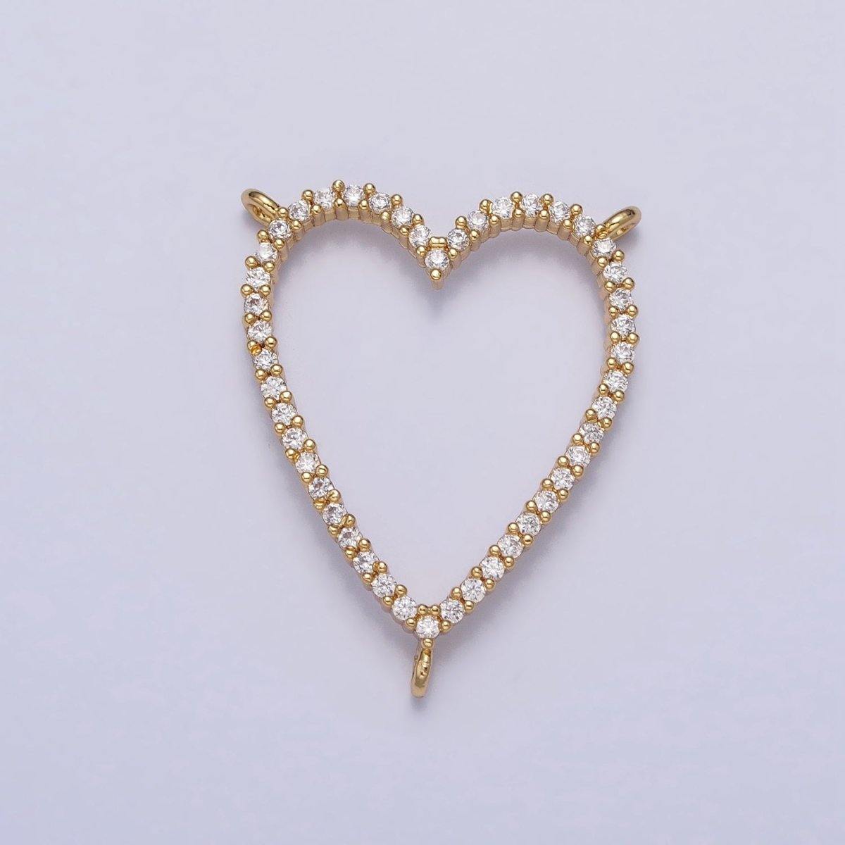 24K Gold Filled Clear Micro Paved CZ Heart Link Triple Three Way Connector Centerpiece for Necklace | Y-785