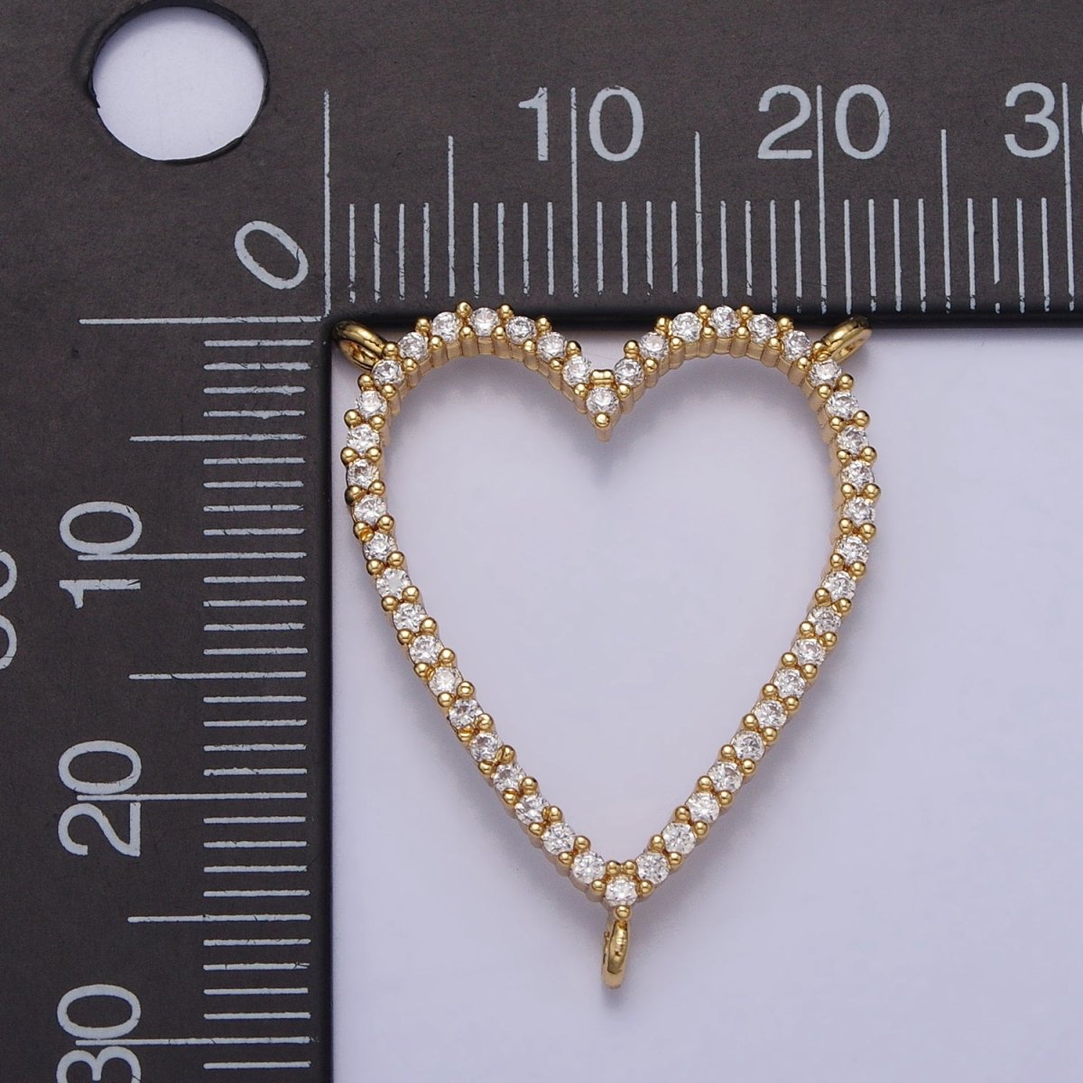 24K Gold Filled Clear Micro Paved CZ Heart Link Triple Three Way Connector Centerpiece for Necklace | Y-785