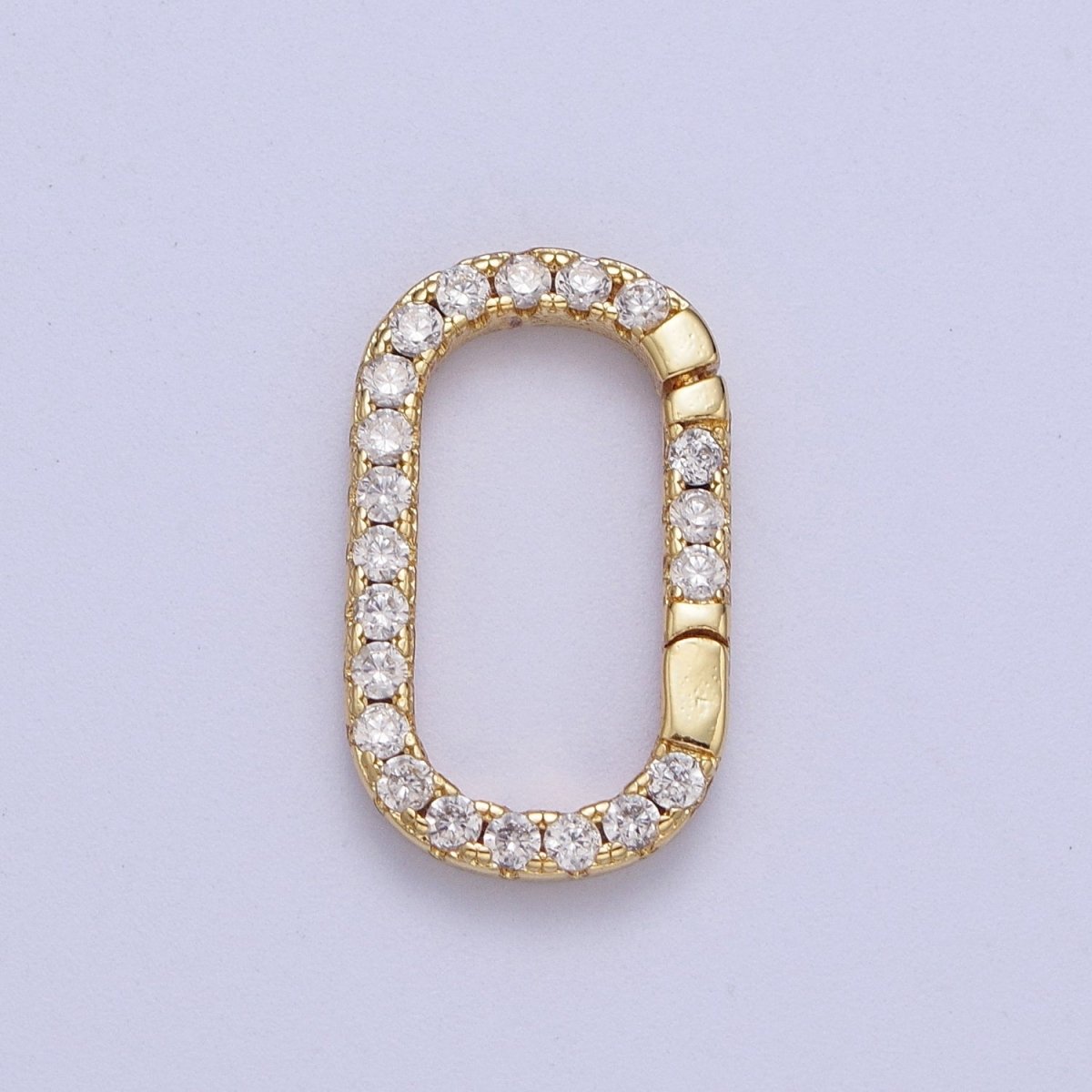 OS 24K Gold Filled Clear Micro Paved CZ Long Oval Spring Gate Ring Supply For Jewelry Making L-935