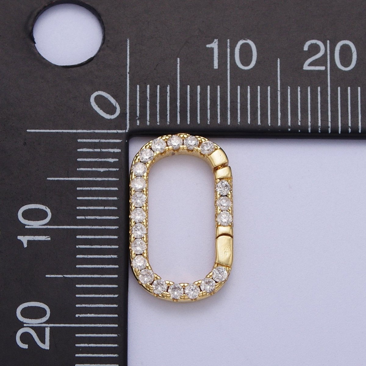 OS 24K Gold Filled Clear Micro Paved CZ Long Oval Spring Gate Ring Supply For Jewelry Making L-935