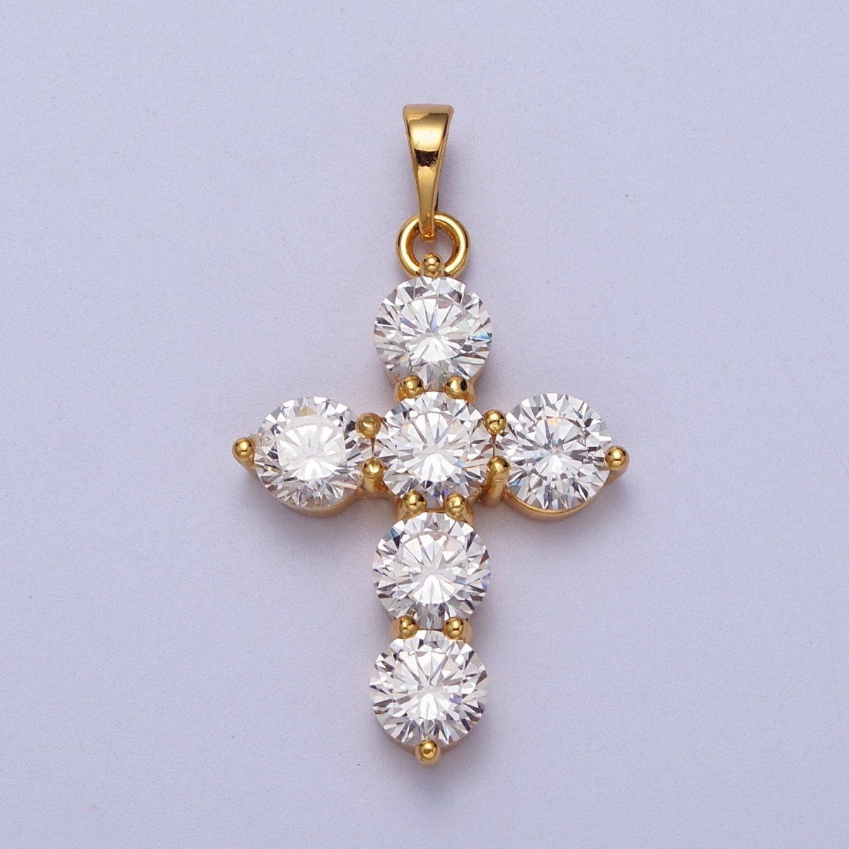 24K Gold Filled Clear Religious Cross Pendant H-291