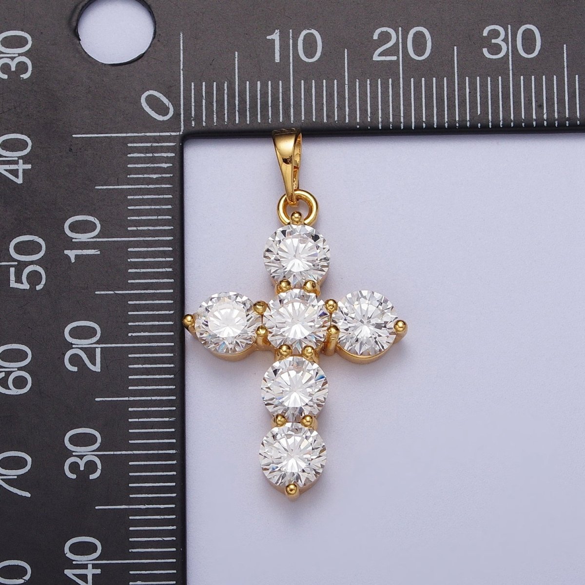 24K Gold Filled Clear Religious Cross Pendant H-291