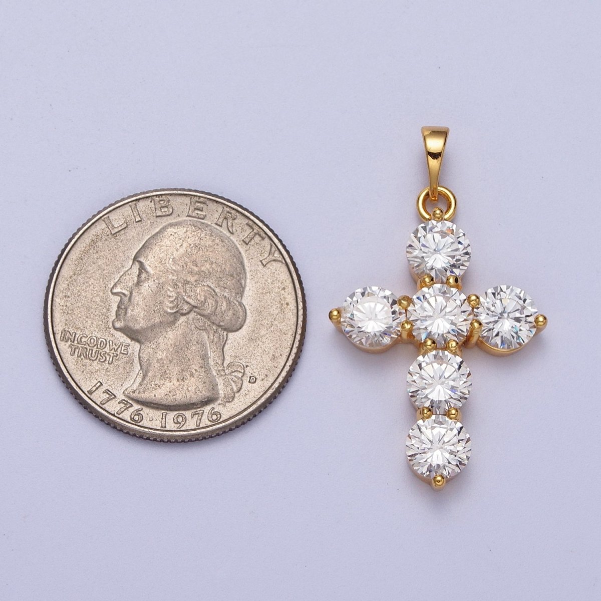 24K Gold Filled Clear Religious Cross Pendant H-291
