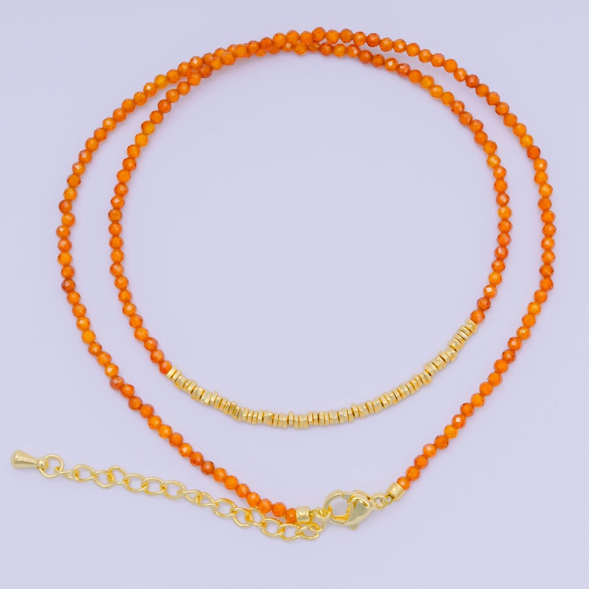 24K Gold Filled Colorful Gemstone Bead Necklace 16.92 Inch with Extender | WA-3626 - WA-3644