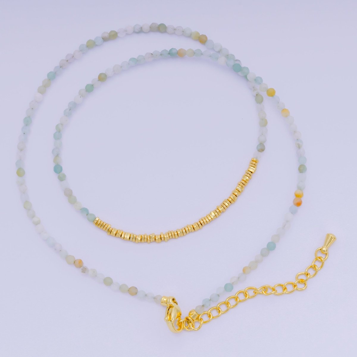 24K Gold Filled Colorful Gemstone Bead Necklace 16.92 Inch with Extender | WA-3626 - WA-3644