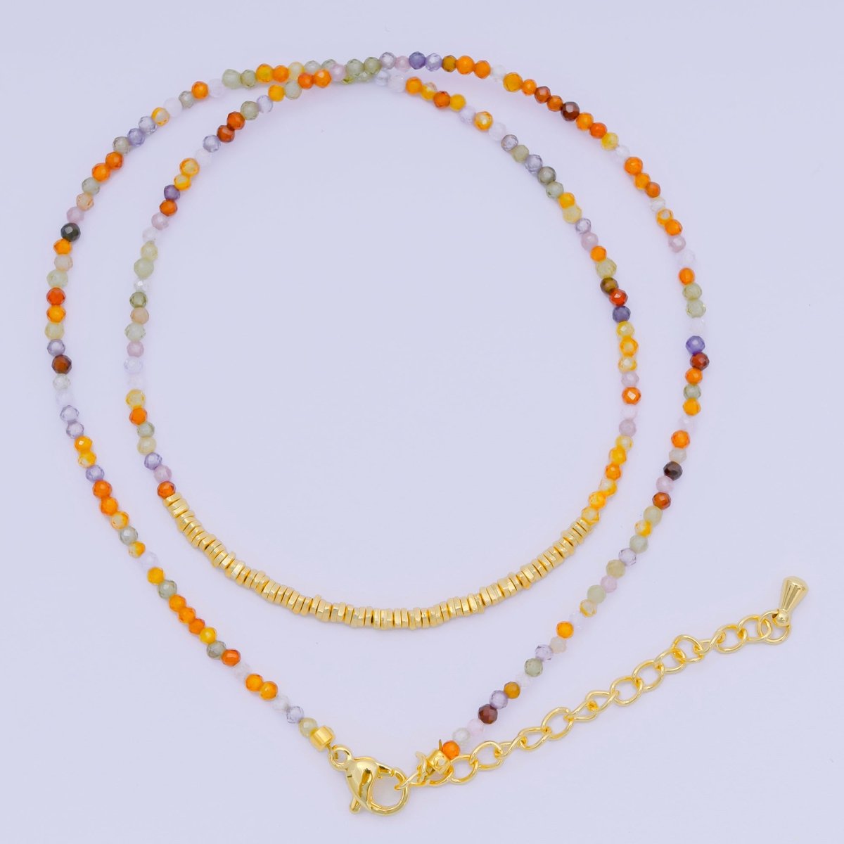 24K Gold Filled Colorful Gemstone Bead Necklace 16.92 Inch with Extender | WA-3626 - WA-3644