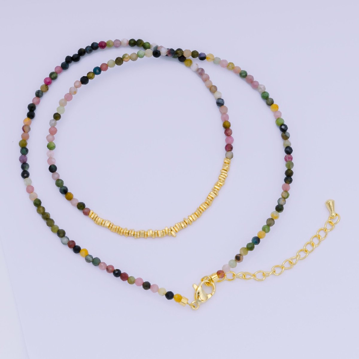 24K Gold Filled Colorful Gemstone Bead Necklace 16.92 Inch with Extender | WA-3626 - WA-3644