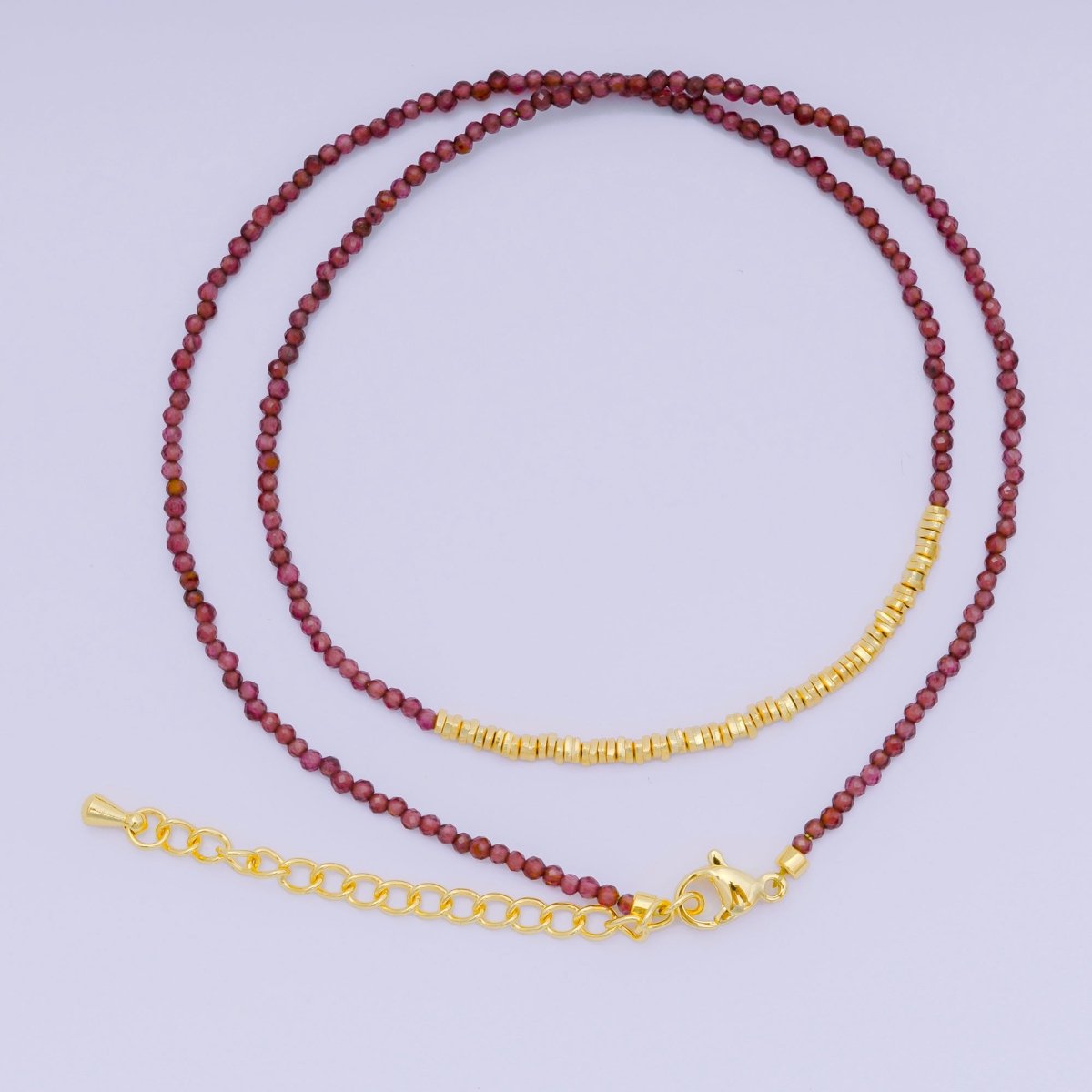 24K Gold Filled Colorful Gemstone Bead Necklace 16.92 Inch with Extender | WA-3626 - WA-3644